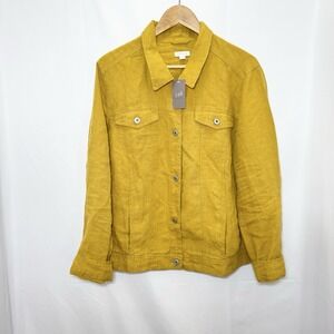 J.Jill Love Linen Collection 100%‎ Linen Jean Jacket Size XL Gold Mustard Yellow